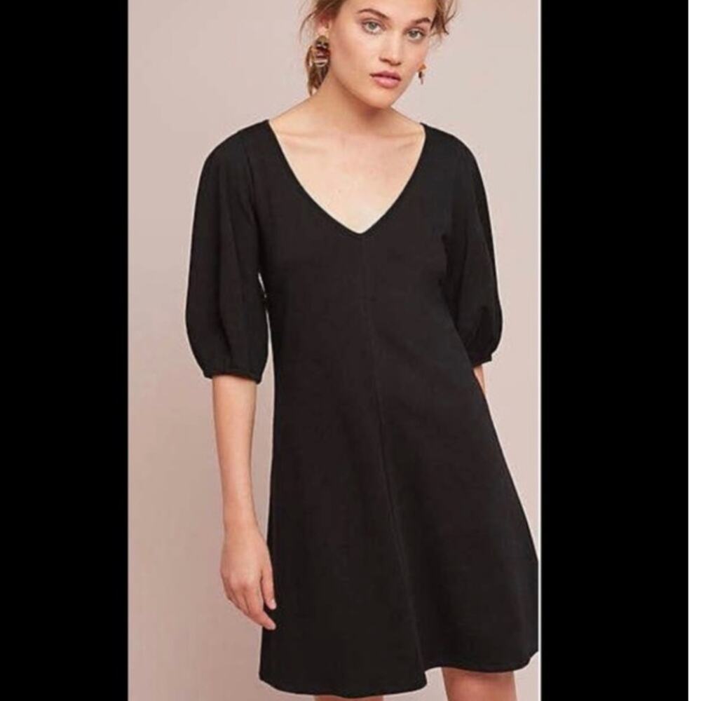 Velvet by Graham & Spencer Black Puff Sleeve Mini Dress Large